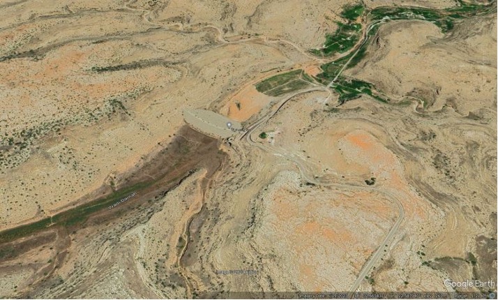 Figure 11: The upper dam in Derna stood at 75 metres tall within the Wadi Derna river valley (Image © 2023 Google Earth)