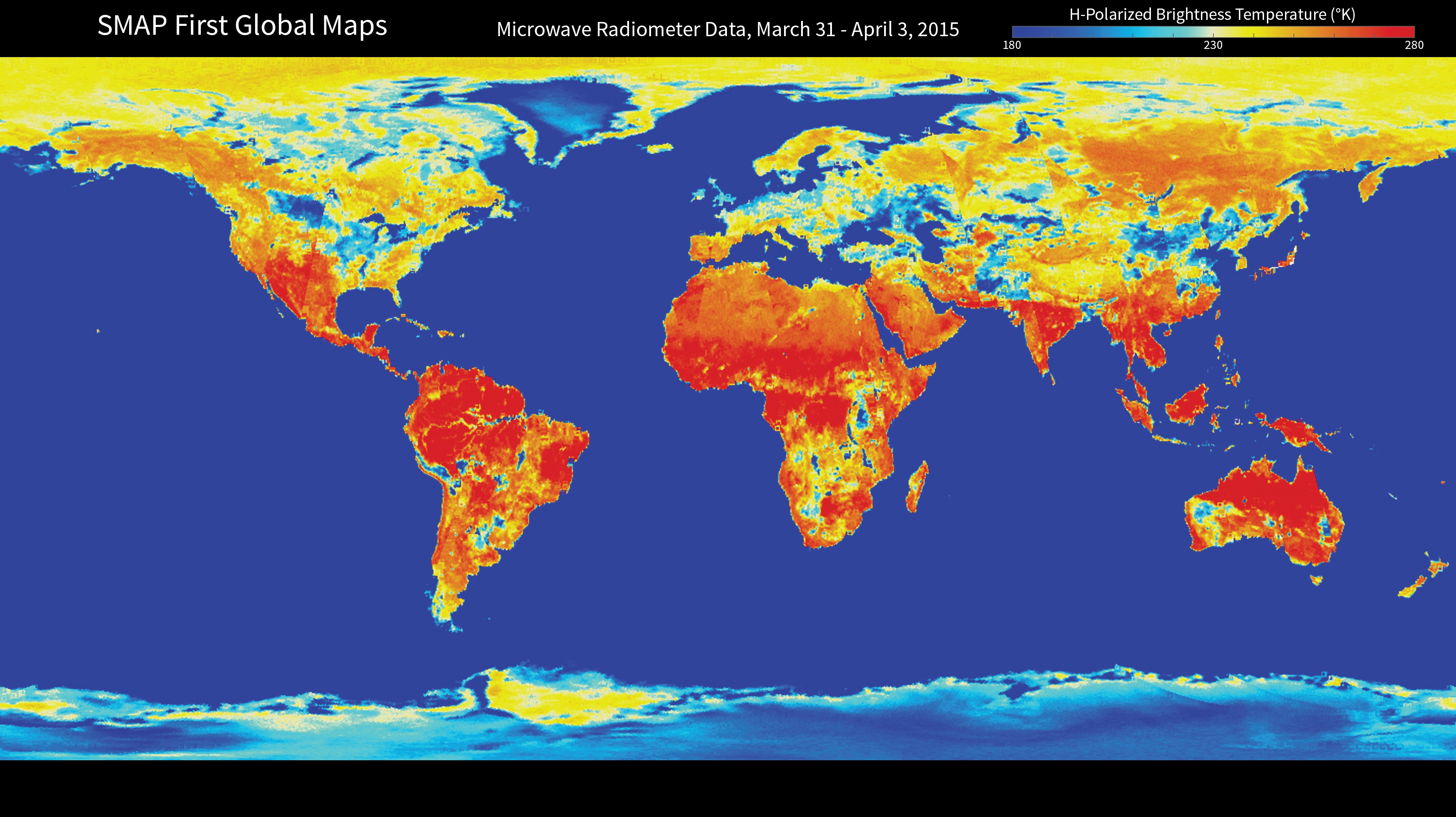 Global soil moisture map released by NASA in May 2015 with data provided by the Soil Moisture Active Passive (SMAP) mission. Credit: NASA/JPL-Caltech/GSFC