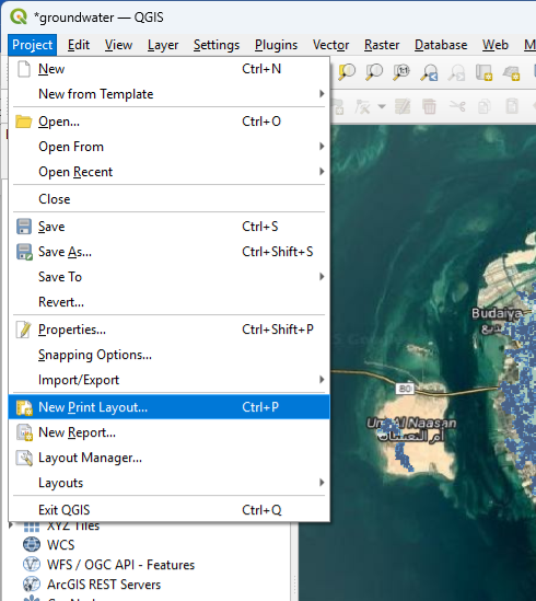 Creating a new print layout in QGIS