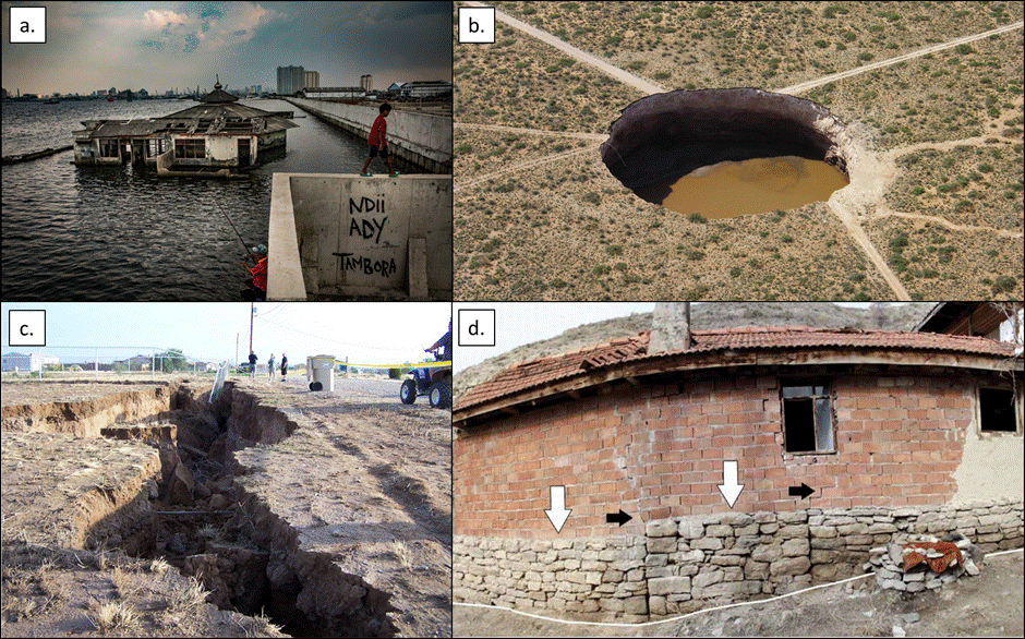 4 images showing effects of subsidence