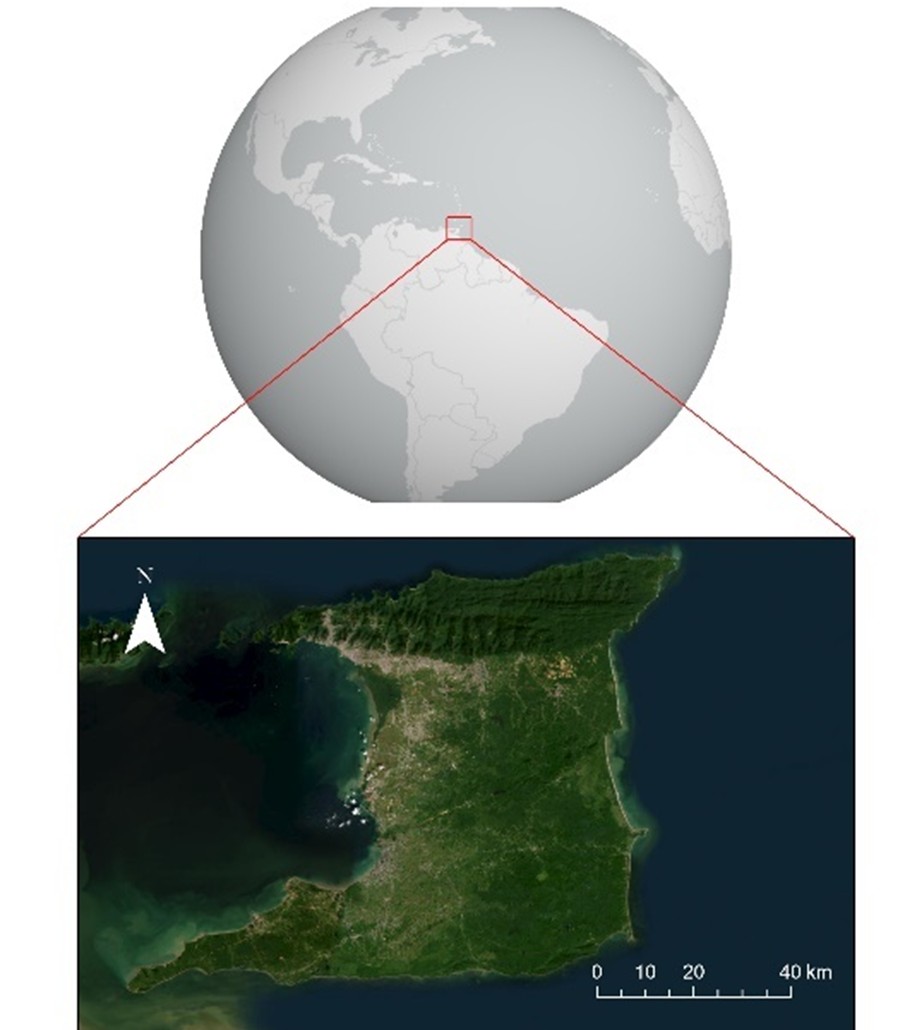 Map showing location of Trinidad on a globe