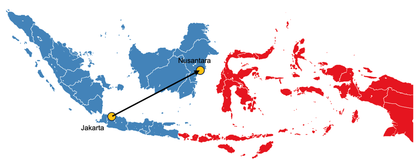 Figure 2: With construction set to begin in 2024, the proposed location for the new capital city, Nusantara, will be located on the island of Borneo (Amadhannn, 2023).