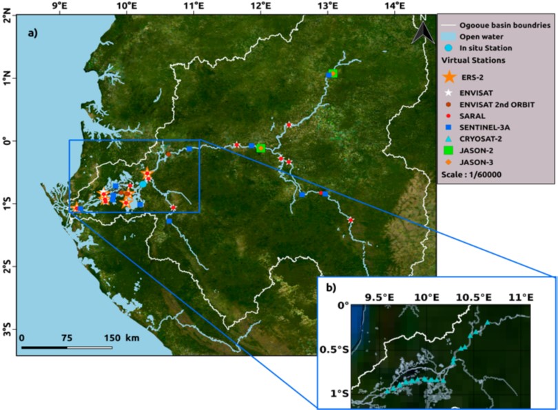 Figure 7. Locations of the altimetry virtual stations in the ORB (Bogning et al. 2018).