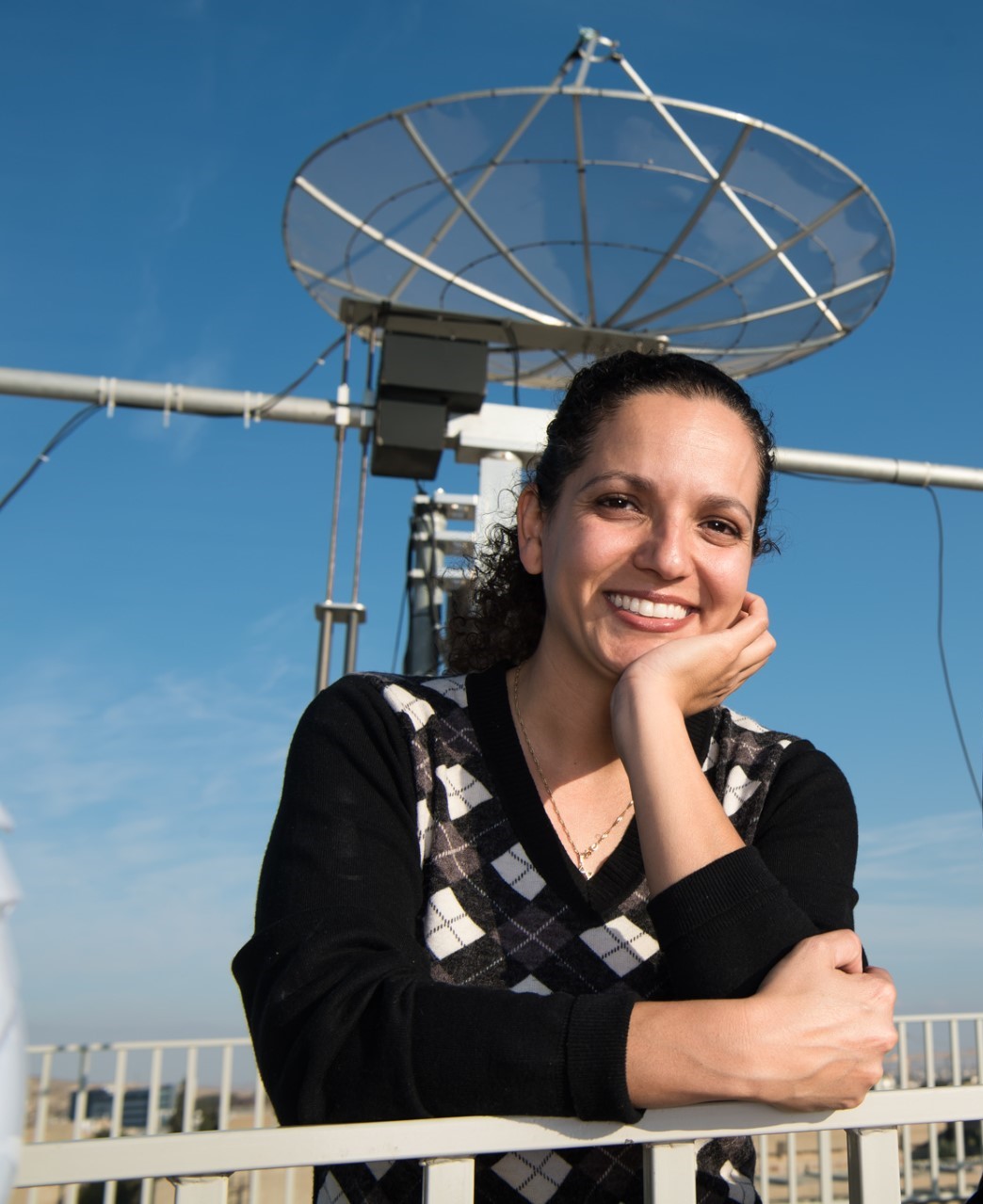 Photo of Dr. Shimrit Maman taken in front of BGU Sat