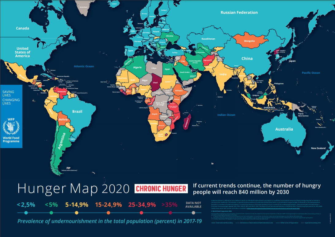 Hunger Map 2020 Percent of the population experiencing chronic hunger in 2020