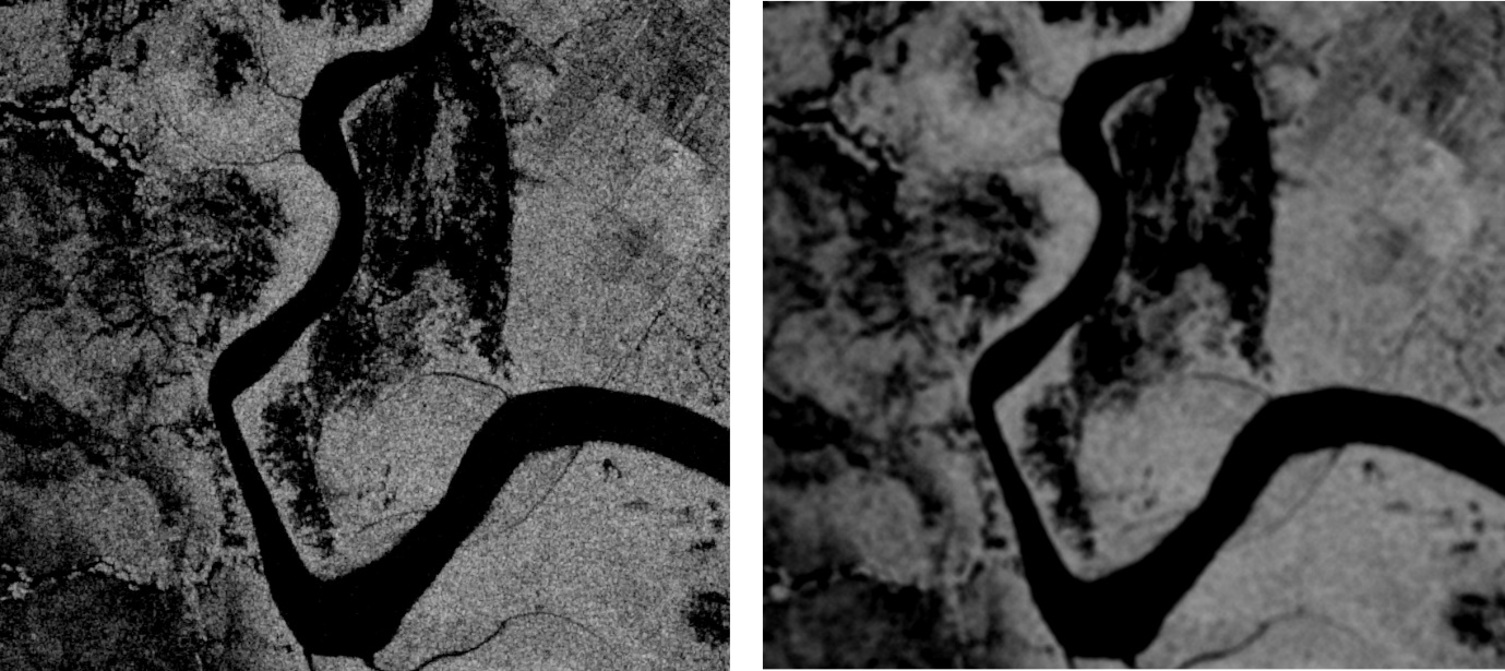 Fig. 13: Left: without smoothing. Right: applied smoothing of 50 m circles.