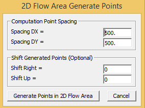 2D flow area points spacing window