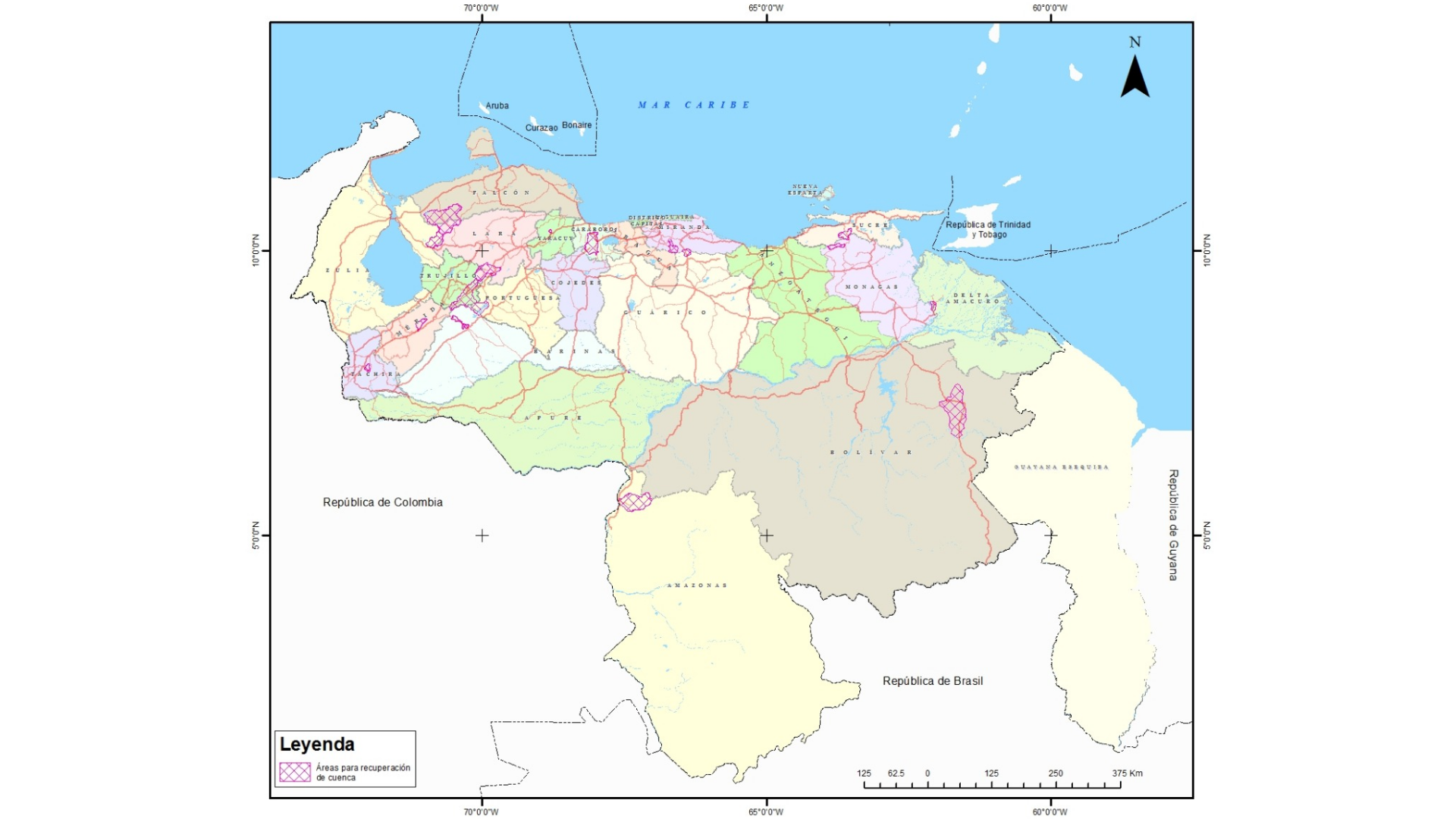 Map of watersheds in Venezuela
