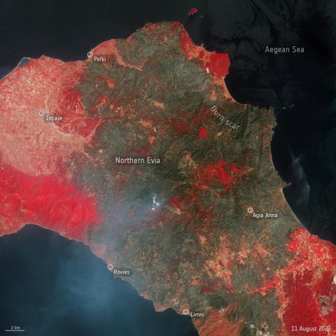 Map of wild fires on Greek island