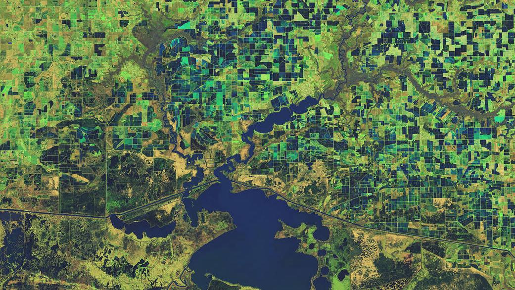 Satellite image showing water and land